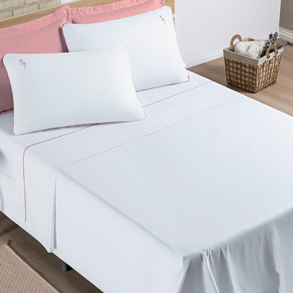 Jogo Cama Lençol Diana Queen Percal 200 Fios 100% Algodão 4 Peças - Branco - 3