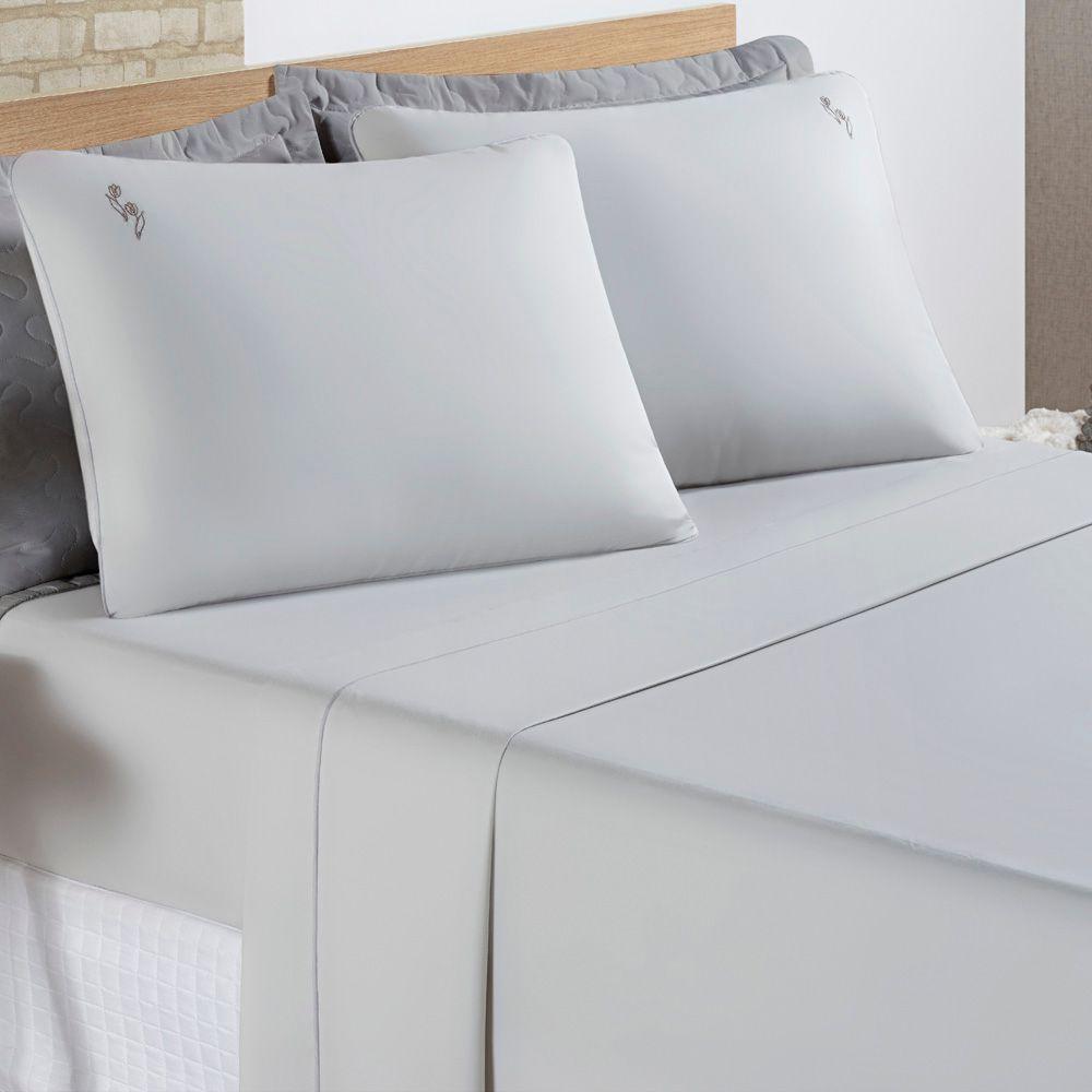 Jogo Cama Lençol Diana Casal Padrão Percal 200 Fios 100% Algodão 4 Peças - Cinza - 1