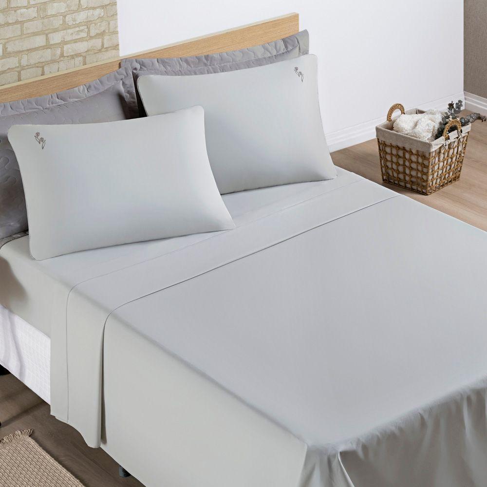 Jogo Cama Lençol Diana Casal Padrão Percal 200 Fios 100% Algodão 4 Peças - Cinza - 3