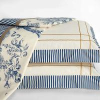 Jogo Cama Lençol Nobreza Queen Percal 180 Fios 04 Peças - Palha Com Azul - 1