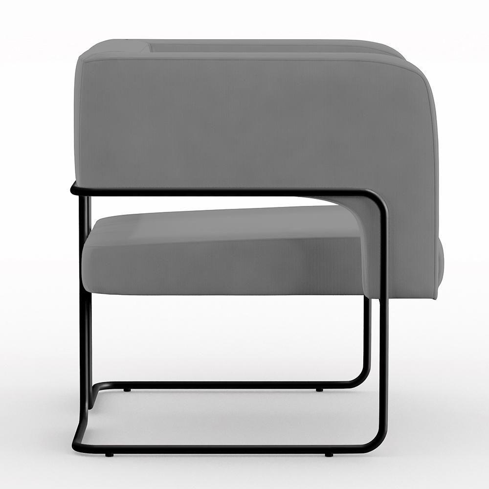 Kit 02 Poltronas Base De Aço Preto Veludo Cinza C-317 - 3