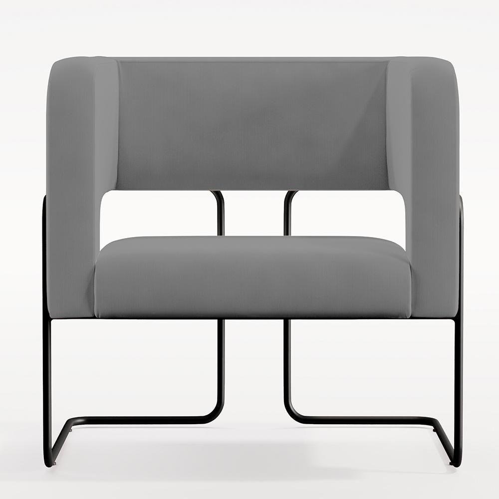 Kit 02 Poltronas Base De Aço Preto Veludo Cinza C-317 - 4