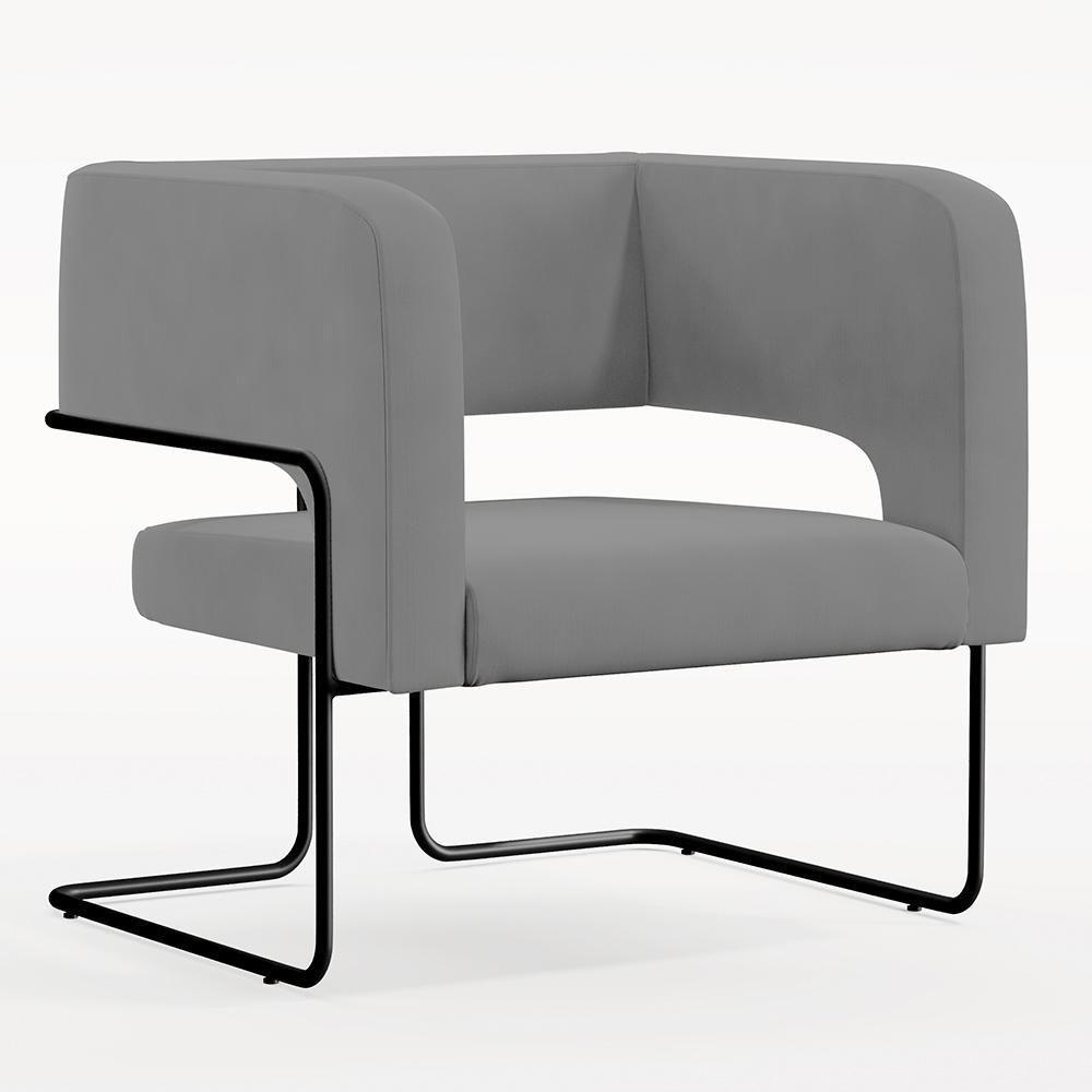 Kit 02 Poltronas Base De Aço Preto Veludo Cinza C-317 - 7