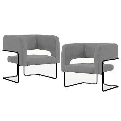 Kit 2 Poltronas Decorativas Scarlett D02 Veludo Cinza Lyam Decor