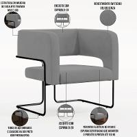 Kit 02 Poltronas Base De Aço Preto Veludo Cinza C-317 - 6