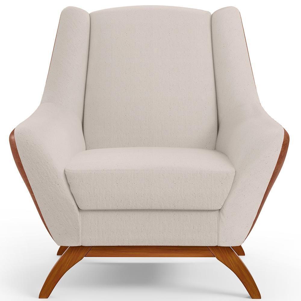 Kit 02 Poltronas Base Em Madeira Camel B-14 Linho Cru C-443 - 4