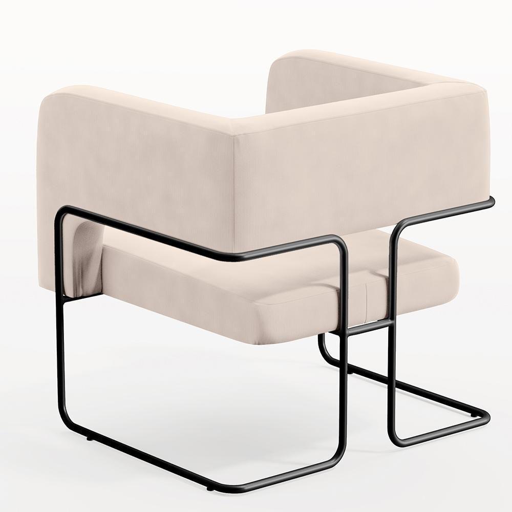 Kit 02 Poltronas Base De Aço Preto Veludo Bege C-309 - 2