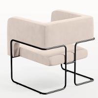 Kit 02 Poltronas Base De Aço Preto Veludo Bege C-309