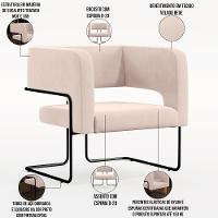 Kit 02 Poltronas Base De Aço Preto Veludo Bege C-309 - 11