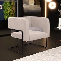 Kit 02 Poltronas Base De Aço Preto Veludo Bege C-309 - 15