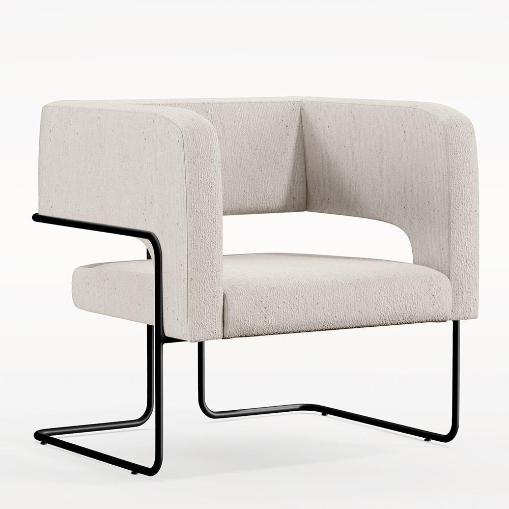 Kit 02 Poltronas Base De Aço Preto Linho Cru C-443 - 7