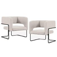 Kit 02 Poltronas Base De Aço Preto Linho Cru C-443 - 1