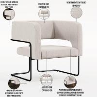 Kit 02 Poltronas Base De Aço Preto Linho Cru C-443 - 11