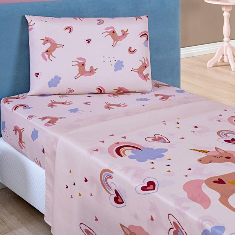 Jogo De Cama Lençol Carrosel Solteiro 03 Peças Infantil Estampado Divertido - Unicórnio - 1