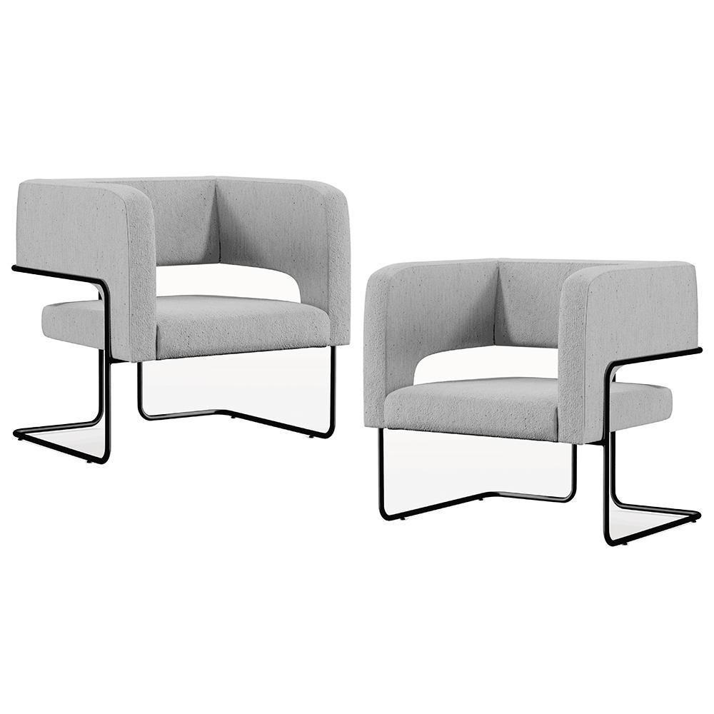 Kit 02 Poltronas Base De Aço Preto Linho Cinza D-315 - 1