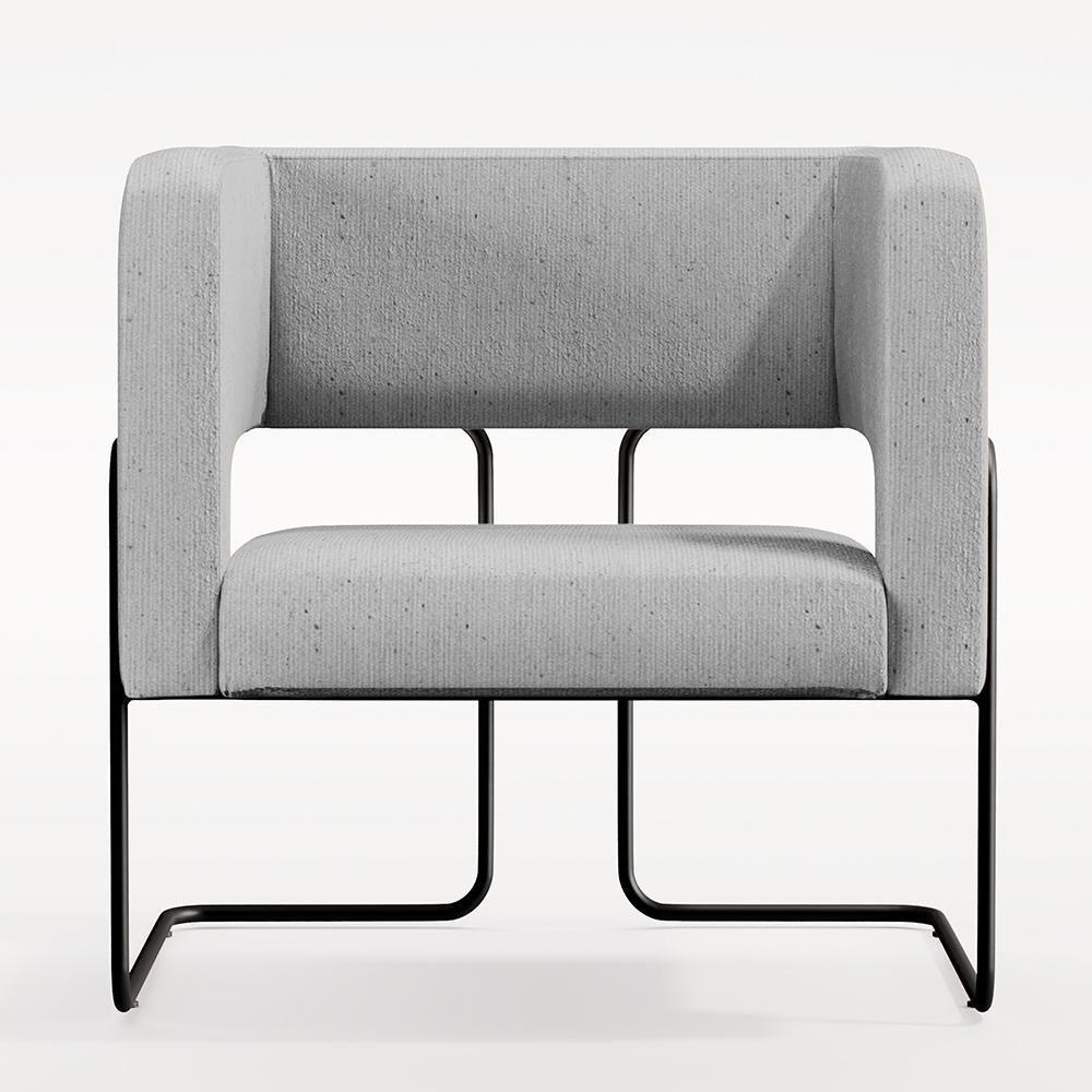 Kit 02 Poltronas Base De Aço Preto Linho Cinza D-315 - 4