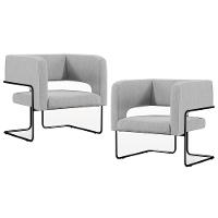 Kit 02 Poltronas Base De Aço Preto Linho Cinza D-315 - 1