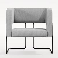 Kit 02 Poltronas Base De Aço Preto Linho Cinza D-315