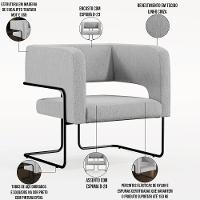 Kit 02 Poltronas Base De Aço Preto Linho Cinza D-315 - 6