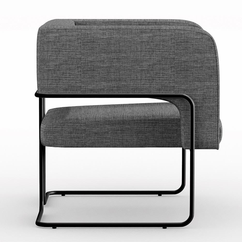 Kit 02 Poltronas Base De Aço Preto Linho Cinza Escuro C-416 - 3