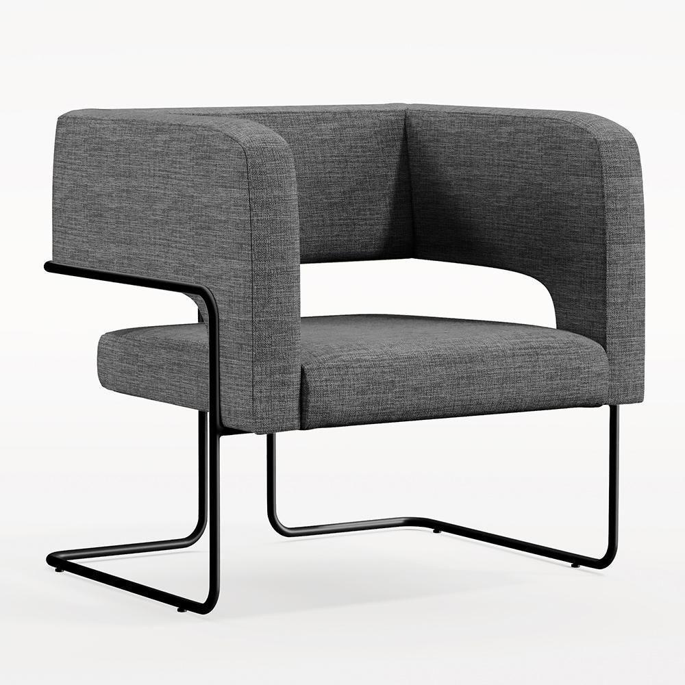 Kit 02 Poltronas Base De Aço Preto Linho Cinza Escuro C-416 - 7