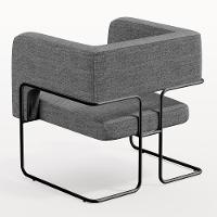 Kit 02 Poltronas Base De Aço Preto Linho Cinza Escuro C-416 - 2