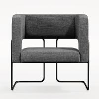 Kit 02 Poltronas Base De Aço Preto Linho Cinza Escuro C-416