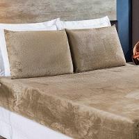 Jogo De Cama Lençol Biasoft Solteiro Manta Flannel Toque Extra Macio 02 Peças - Cáqui - 1