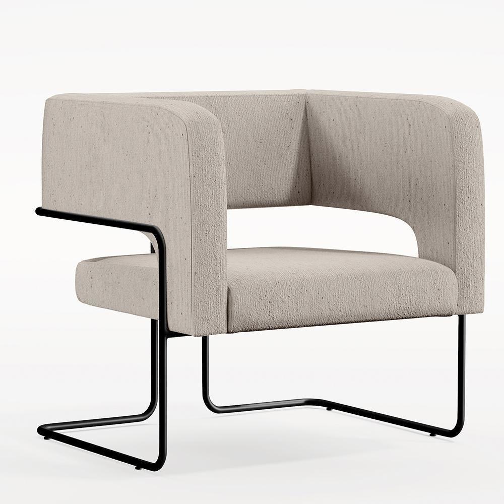 Kit 02 Poltronas Base De Aço Preto Linho Bege C-107 - 7