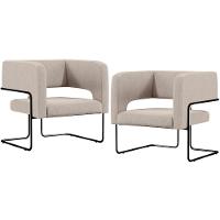 Kit 02 Poltronas Base De Aço Preto Linho Bege C-107 - 1