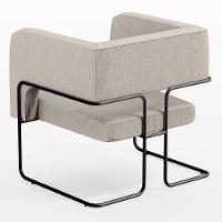 Kit 02 Poltronas Base De Aço Preto Linho Bege C-107 - 2