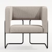 Kit 02 Poltronas Base De Aço Preto Linho Bege C-107