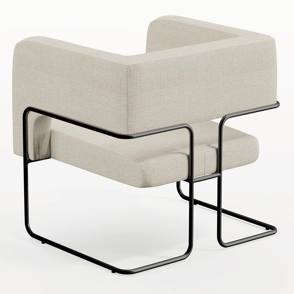 Kit 02 Poltronas Base De Aço Preto Linho Champagne A-49 - 3