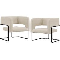 Kit 02 Poltronas Base De Aço Preto Linho Champagne A-49 - 1