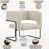 Kit 02 Poltronas Base De Aço Preto Linho Champagne A-49 - 10