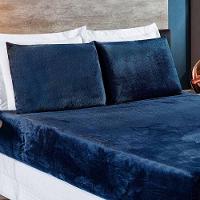 Jogo De Cama Lençol Biasoft Solteiro Manta Flannel Toque Extra Macio 02 Peças - Azul Marinho - 1