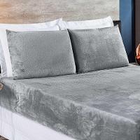 Jogo De Cama Lençol Biasoft Casal Padrão Manta Flannel Toque Extra Macio 03 Peças - Cinza - 1