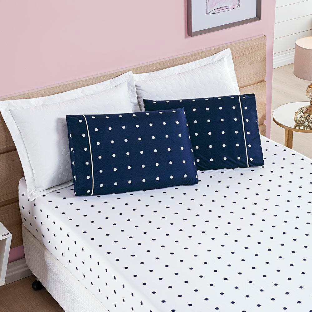 Jogo De Cama Lençol Celine Casal King 03 Peças Micropercal 200 Fios Bolinhas - Azul Marinho - 1