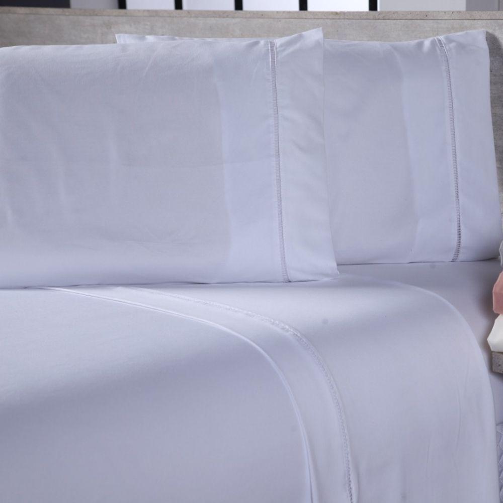 Jogo De Cama Lençol Casal Queen Sofist Ponto Palito 400 Fios Toque Macio 03 Peças - Branco - 1