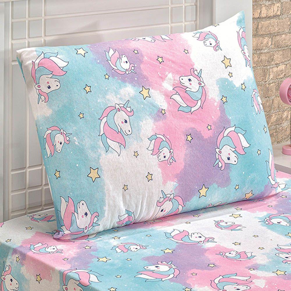 Jogo De Cama Lençol Fantasy Solteiro 02 Peças 100% Algodão Infantil Desenho - Unicórnio Rosa - 3