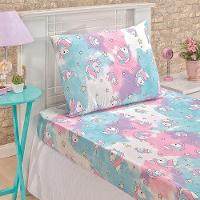 Jogo De Cama Lençol Fantasy Solteiro 02 Peças 100% Algodão Infantil Desenho - Unicórnio Rosa - 1