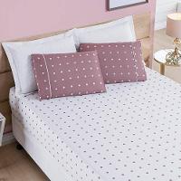 Jogo De Cama Lençol Celine Casal Queen 03 Peças Micropercal 200 Fios Bolinhas - Rosê - 1