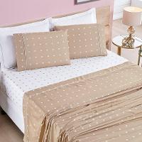Jogo De Cama Lençol Celine Casal Queen 04 Peças Micropercal 200 Fios Bolinhas - Cáqui - 1