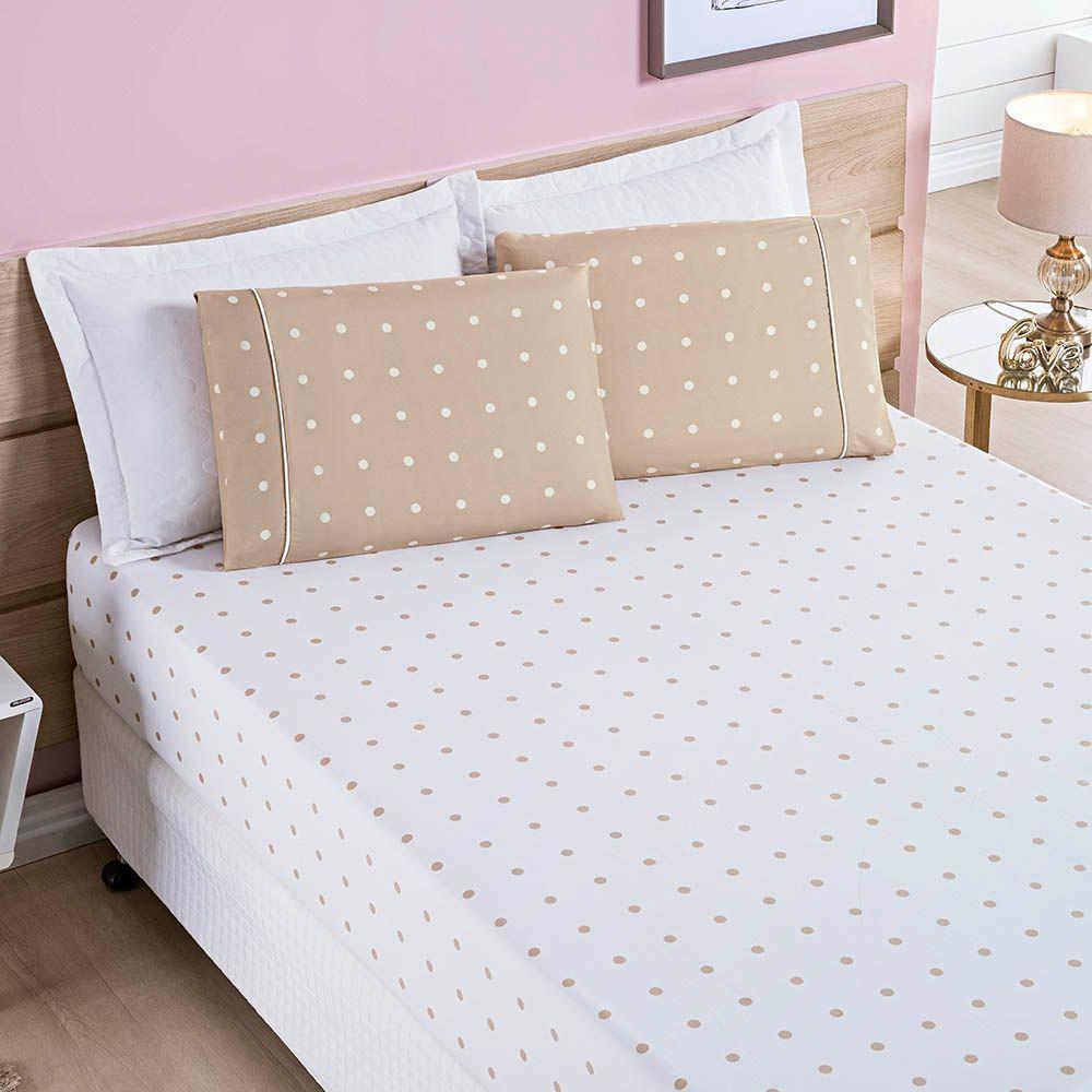 Jogo De Cama Lençol Celine Solteiro 02 Peças Micropercal 200 Fios Bolinhas - Cáqui - 1