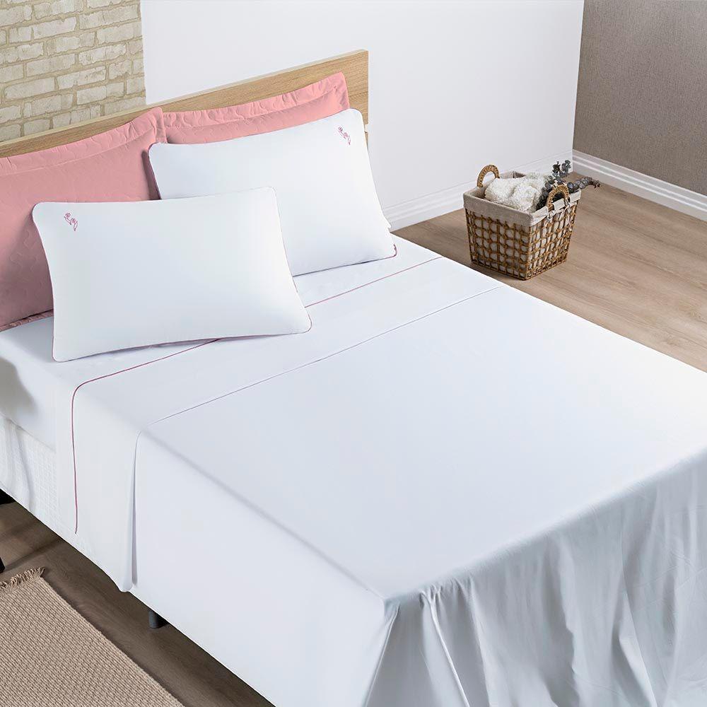 Jogo De Cama Lençol Joana Casal Queen Tecido Algodão 200 Fios 04 Peças - Branco - 1