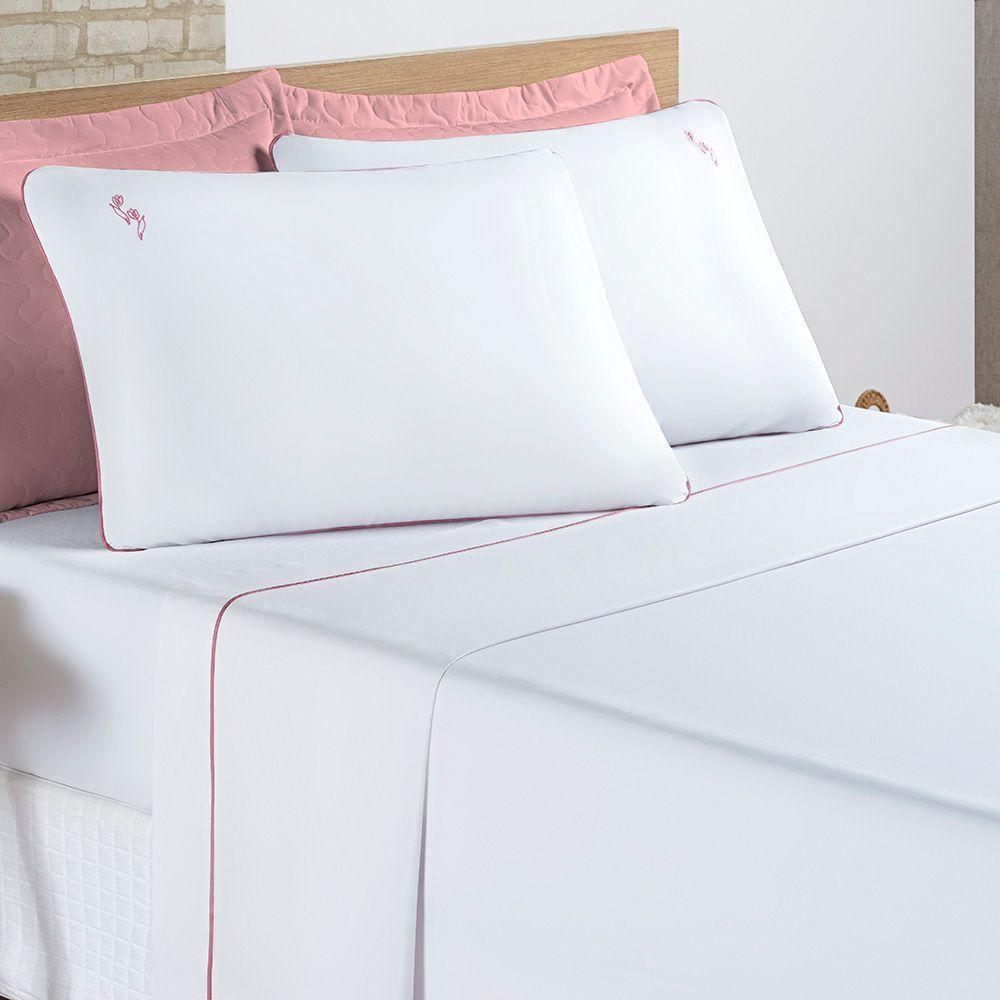 Jogo De Cama Lençol Joana Casal Queen Tecido Algodão 200 Fios 04 Peças - Branco - 2