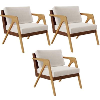 Kit 3 Poltronas Decorativas Pietra L02 Couríssimo Marrom Creme Lyam Decor
