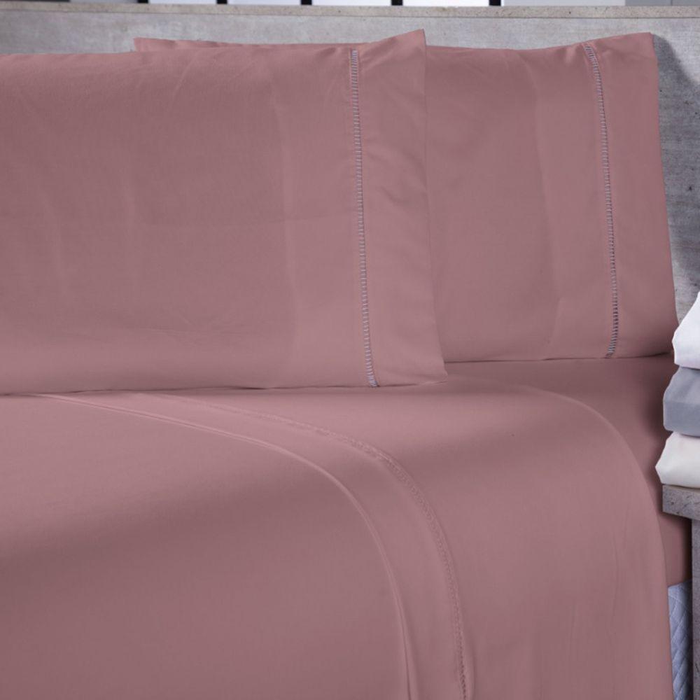 Jogo De Cama Lençol Sofist Ponto Palito 400 Fios Toque Macio Casal King 04 Peças - Rosê - 1