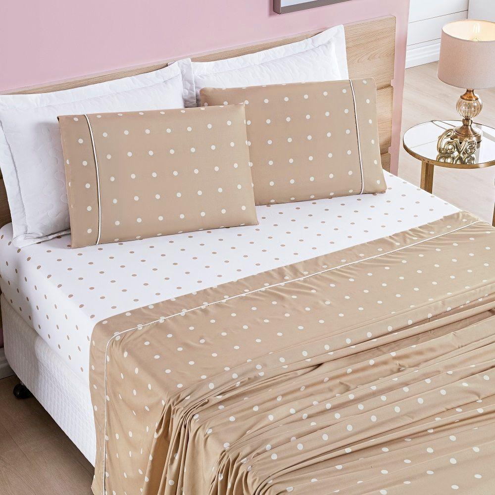 Jogo Lençol Casal Balls Micropercal 200fios 4 Pçs Cáqui - 1