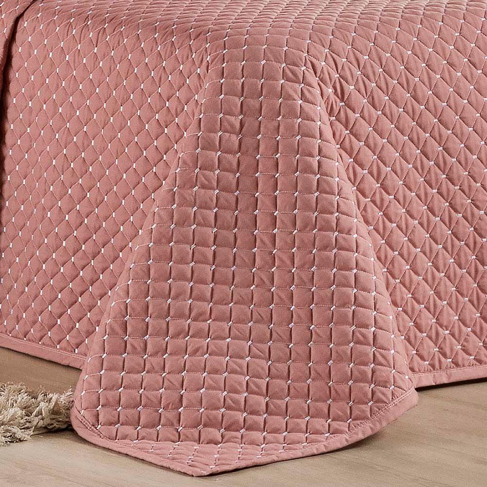 Kit Cobre Leito Colcha Vênus Queen Dupla Face Micropercal 200 Fios Liso 3 Peças - Rosê - 2